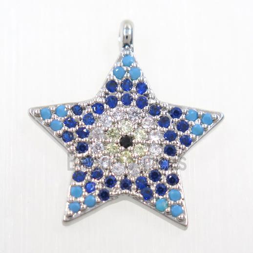 copper star pendant paved zircon, platinum plated