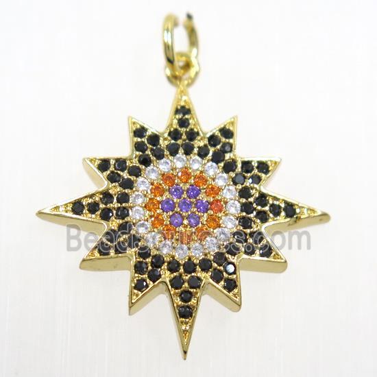 copper northstar pendant paved zircon, gold plated