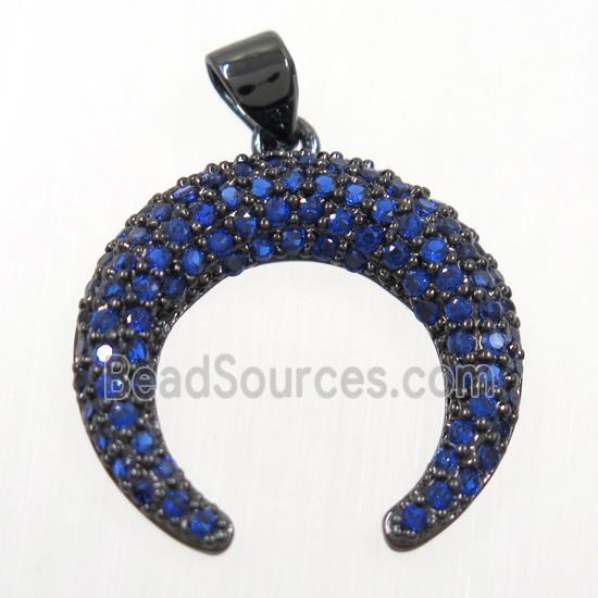 copper crescent pendant paved blue zircon, black plated