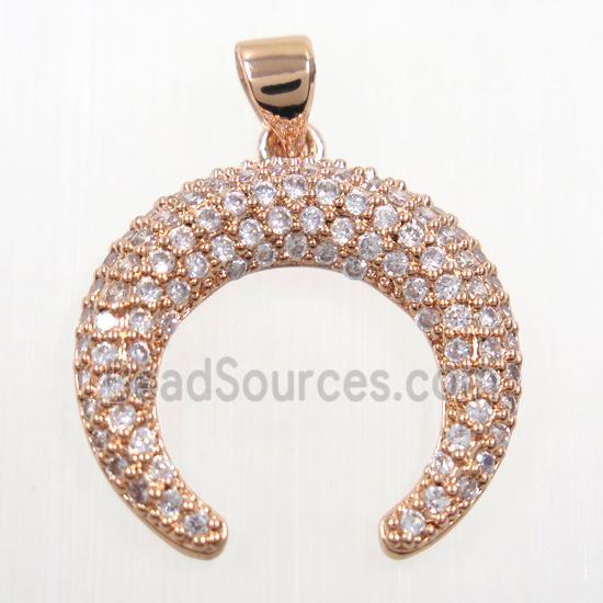 copper crescent pendant paved zircon, rose gold