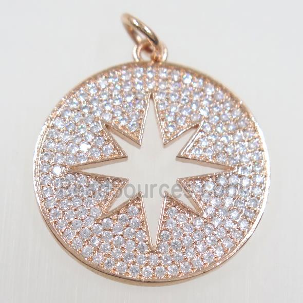 copper button northStar pendant paved zircon, rose gold