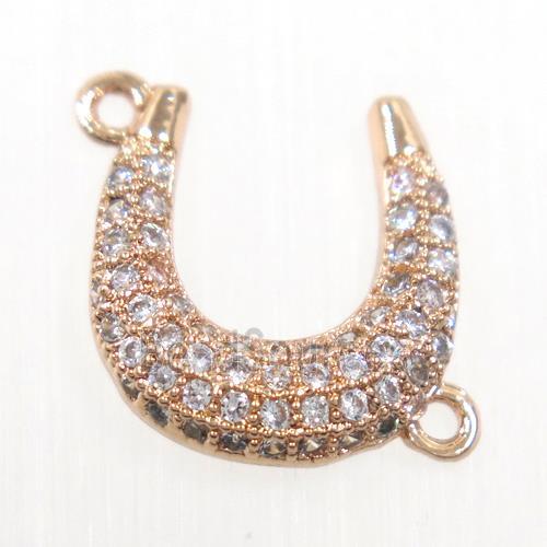 copper connector paved zircon, U-shape, rose gold