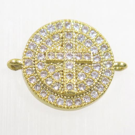 copper button cross connector paved zircon, gold plated