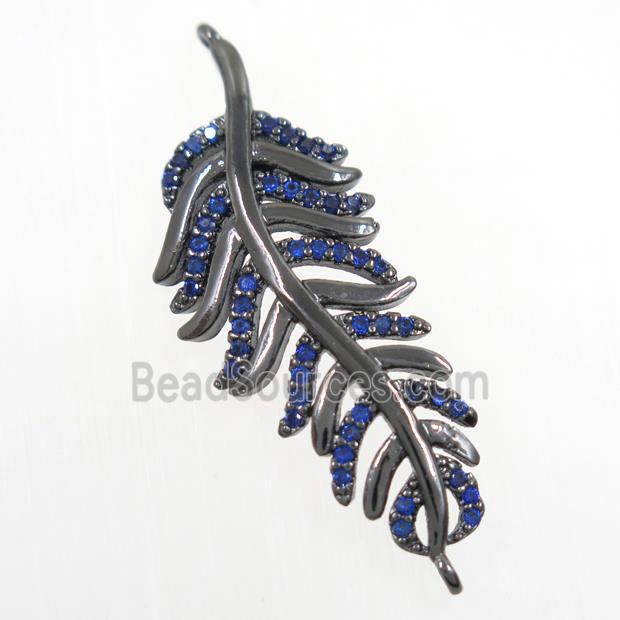 copper Leaf connector paved blue zircon, black plated