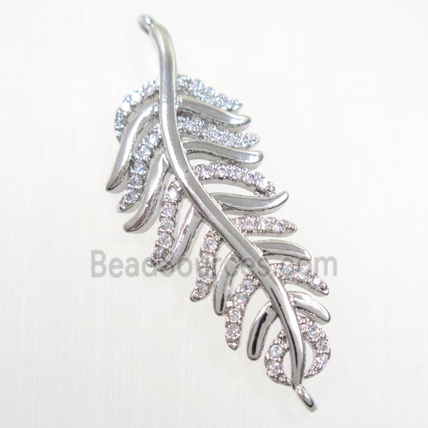 copper Leaf connector paved zircon, platinum plated