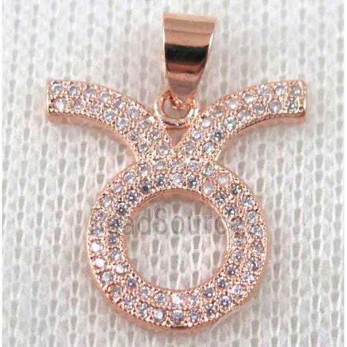 copper pendant pave zircon, rose gold plated