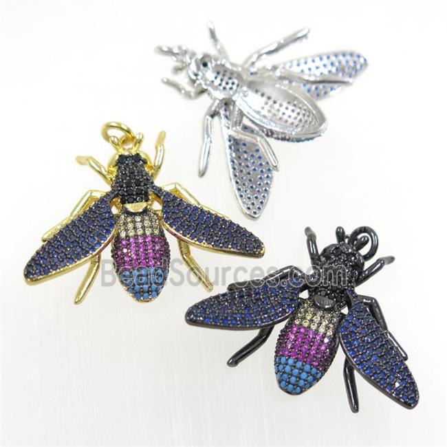 copper Honeybee charm pendants paved zircon, mix color