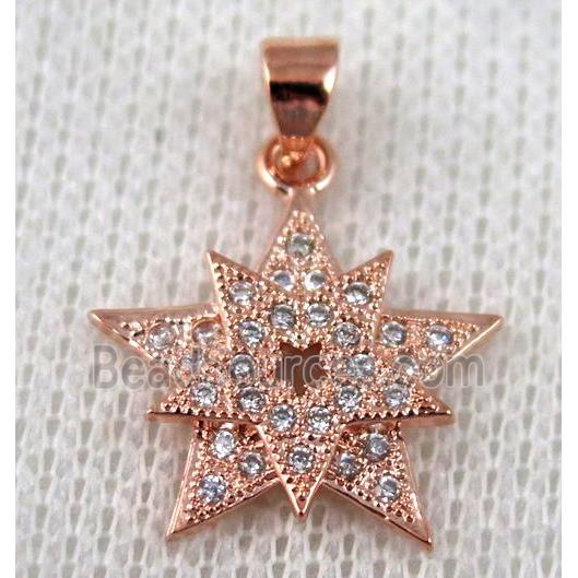 copper pendant pave zircon, rose gold plated