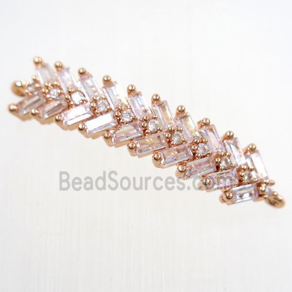 copper Fishbone connector paved zircon, rose gold