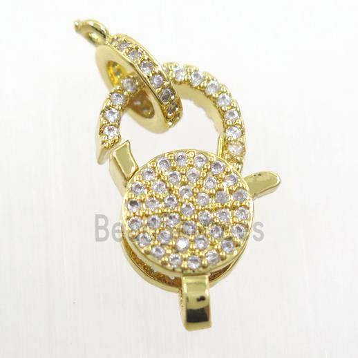 copper Lobster Clasp paved zircon, gold plated