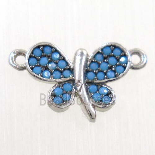 copper Butterfly connector paved zircon, platinum plated