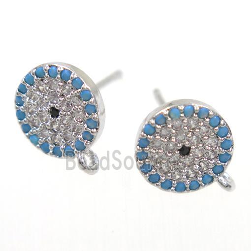 copper Earring Studs paved zircon, platinum plated