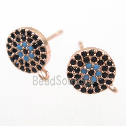 copper Earring Studs paved zircon, rose gold