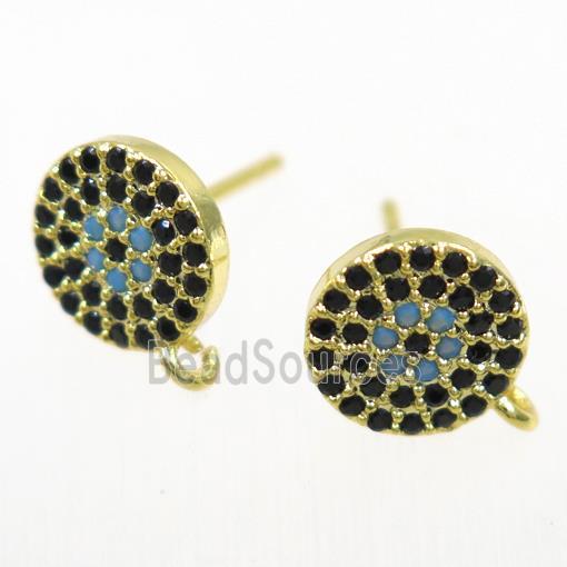 copper Earring Studs paved zircon, gold plated