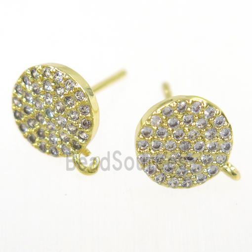 copper Earring Studs paved zircon, gold plated