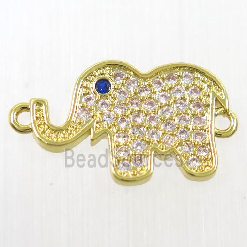 copper Elephant connector paved zircon, gold plated