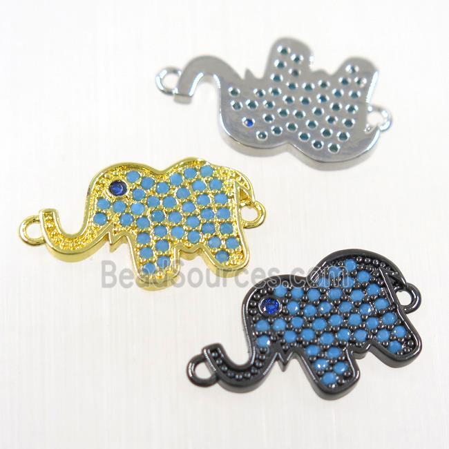 copper Elephant connector paved zircon, turq, mix color