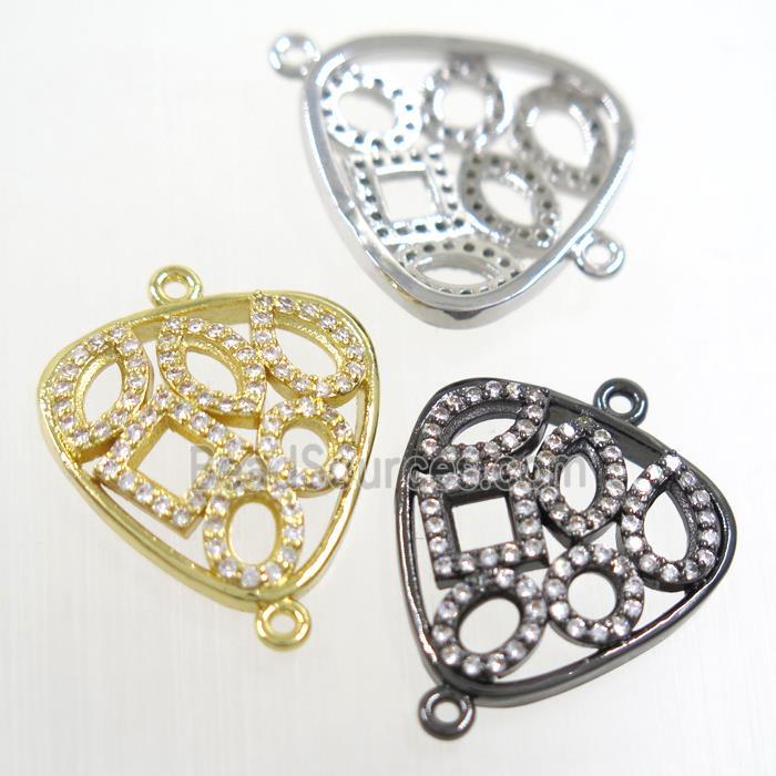 copper connector paved zircon, triangle, mix color