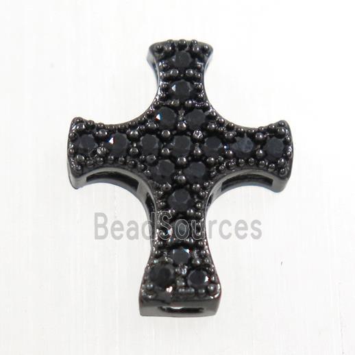 copper cross beads paved zircon, black plated