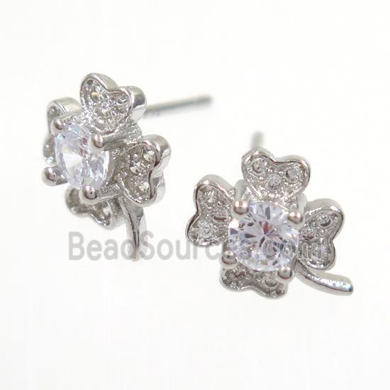 copper earring studs paved zircon