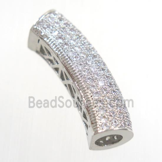 copper tube beads pave zircon, platinum plated