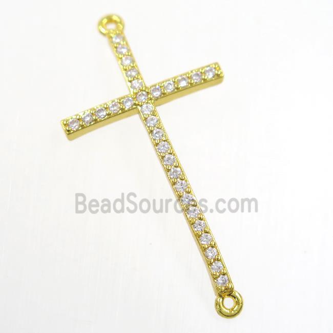 copper cross connector paved zircon, gold plated