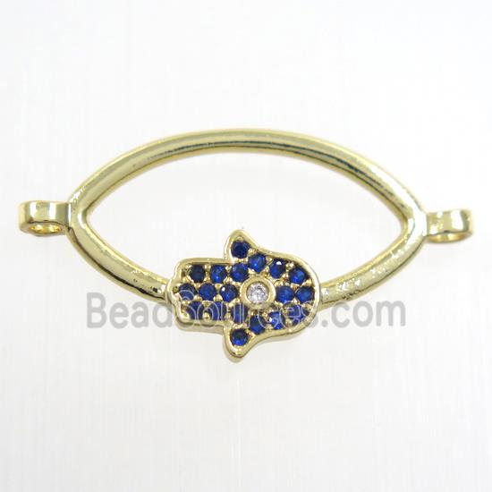 copper oval connector paved zircon with hamsahand, gold plated