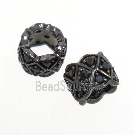 European style copper rondelle beads paved zircon, black plated