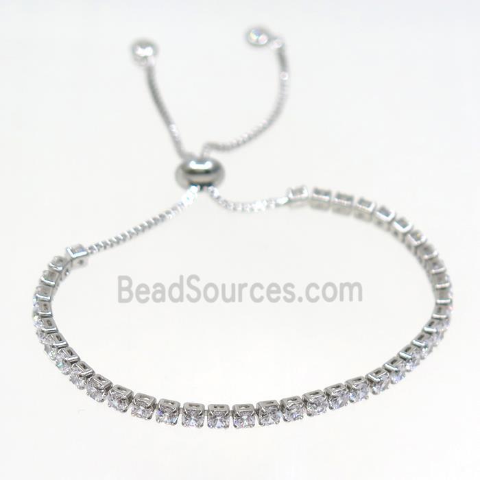 copper bracelet with zircon, adjustable, platinum plated