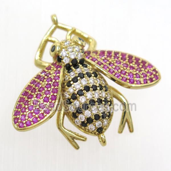 copper honeybee connector paved zircon, gold plated