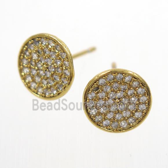 copper earring studs paved zircon, gold plated