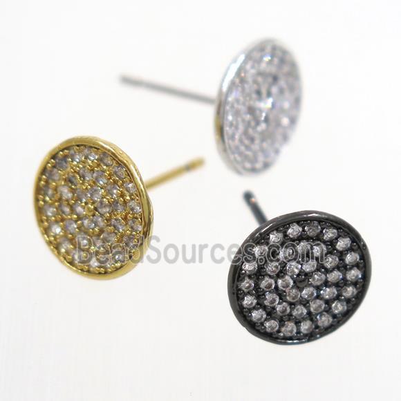 copper earring studs paved zircon, mix color