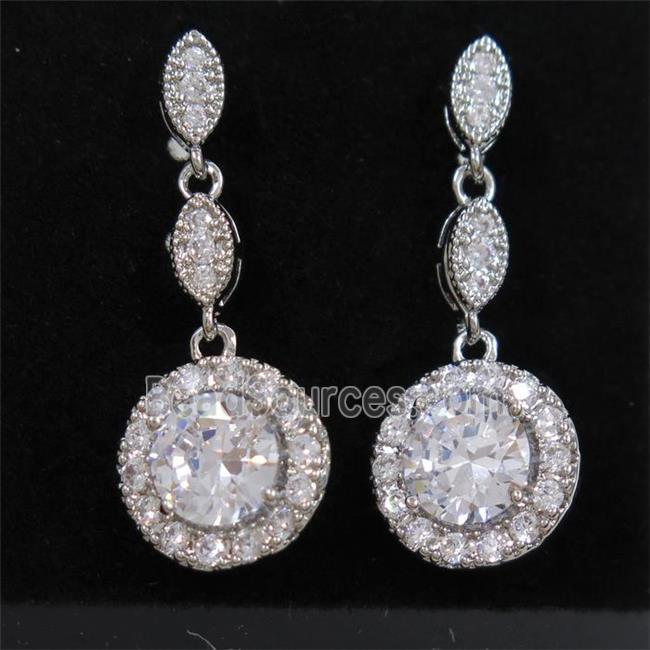 copper earring paved zircon, platinum plated