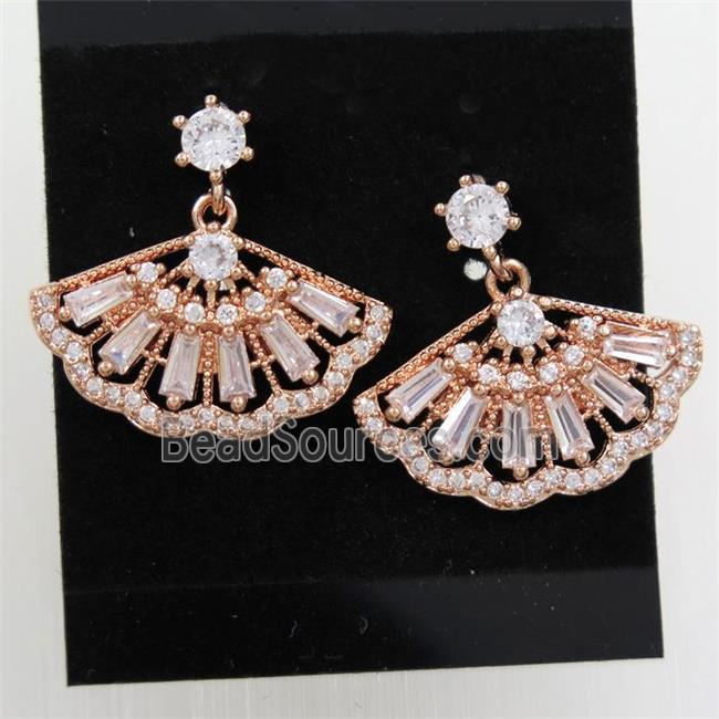 copper fan earring paved zircon, rose gold