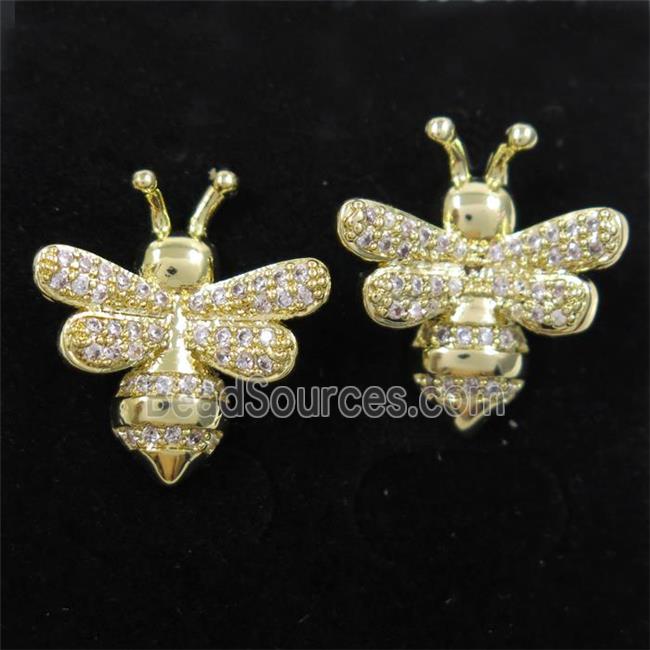 copper honeybee Earring studs paved zircon, gold plated