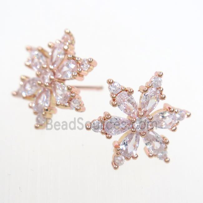 copper snowflake earring paved zircon, rose gold