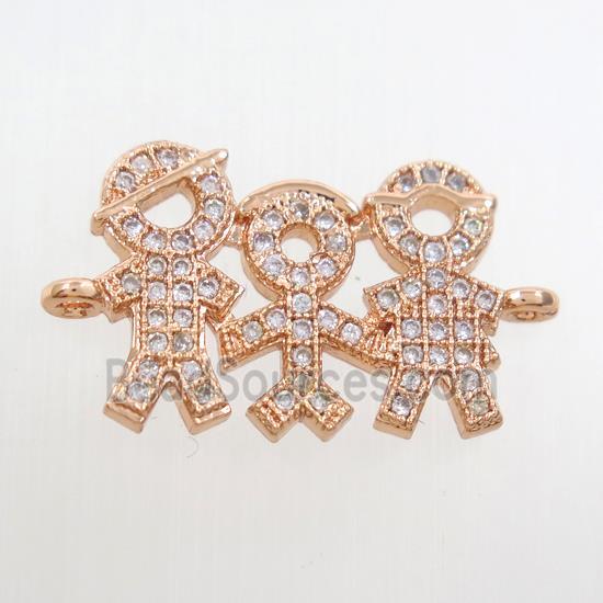 copper Family connector paved zircon, rose gold