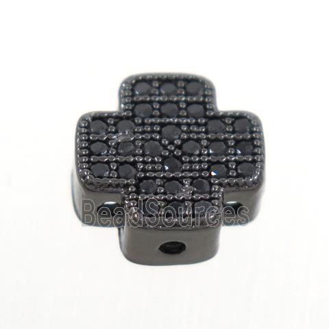 copper cross beads paved zircon, black plated