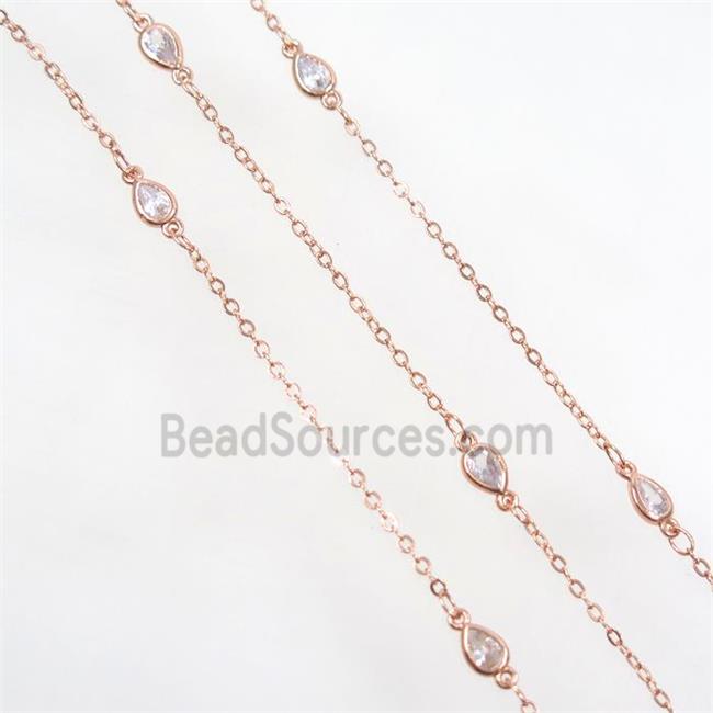 copper chain with zircon, rose gold