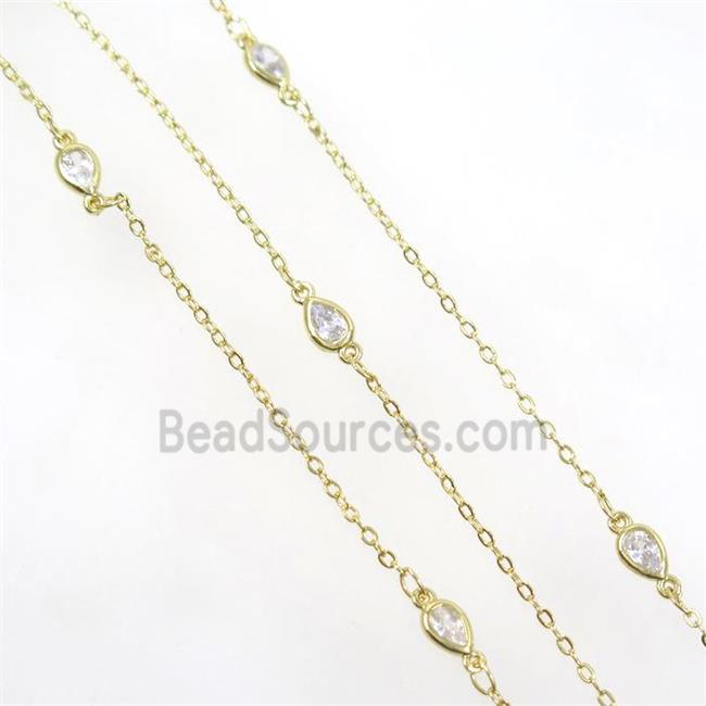 copper chain with zircon, teardrop, gold plated