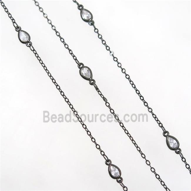 copper chain with zircon, teardrop, black plated