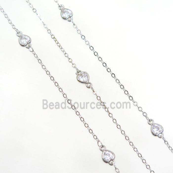 copper chain with zircon, heart, platinum plated