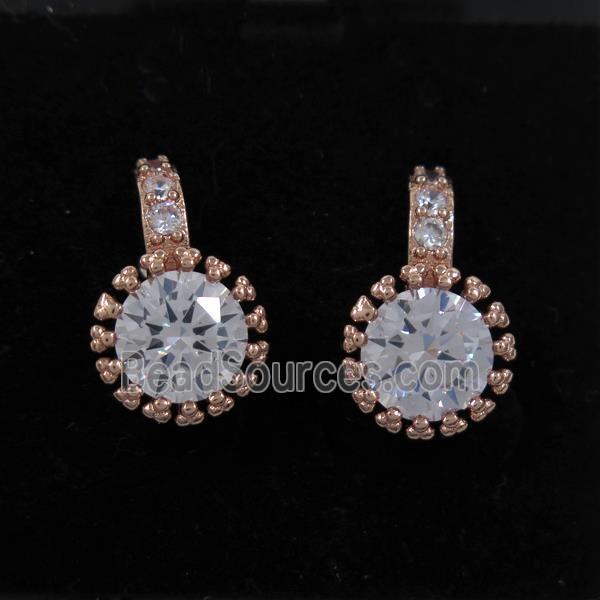 copper earring paved zircon, rose gold