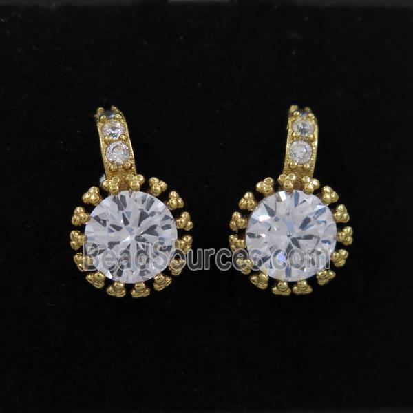 copper earring paved zircon, gold plated