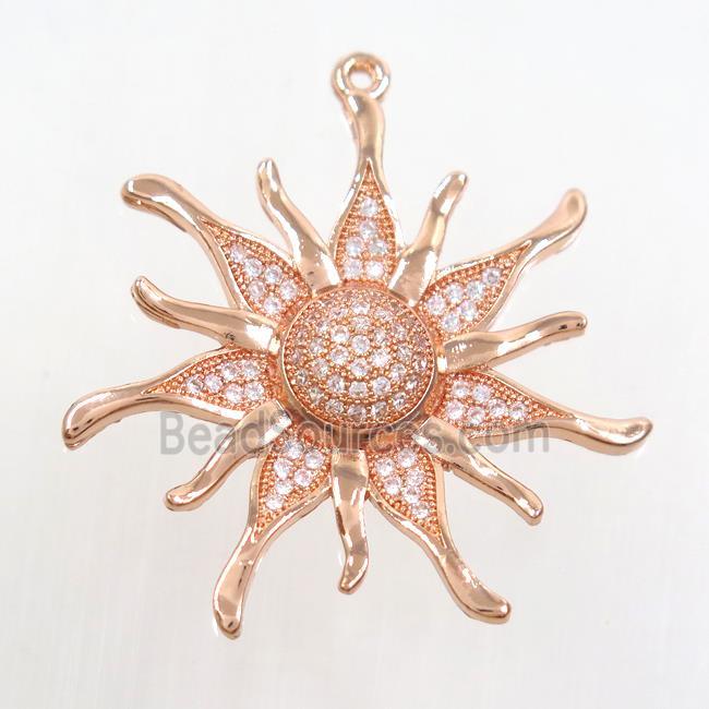 copper sunflower pendant paved zircon, rose gold