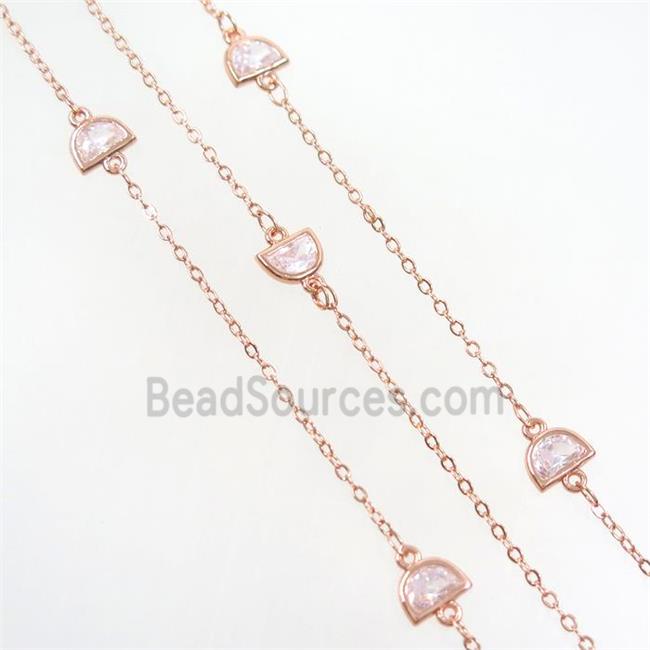 copper chain with zircon, rose gold