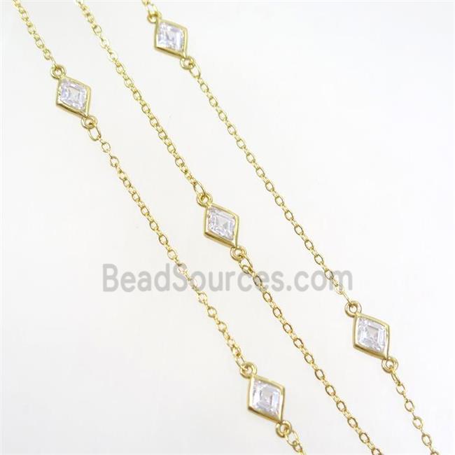 copper chain with rhombic zircon, gold plated