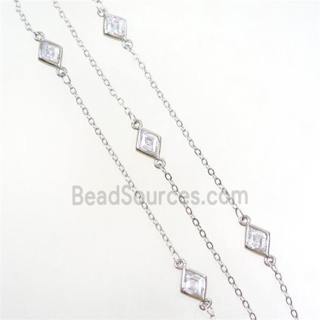 copper chain with rhombic zircon, platinum plated