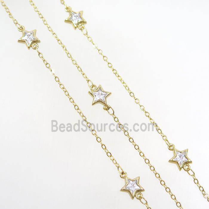 copper chain with star zircon, gold plated