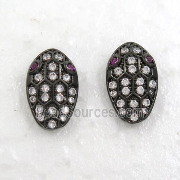 copper snakehead earring studs paved zircon, black plated